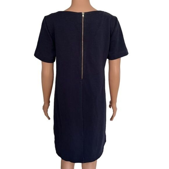 J. Crew Short Sleeve Navy Blue Stripe Panel Ponte Knit Shift Dress size 8 Cotton - Picture 3 of 8